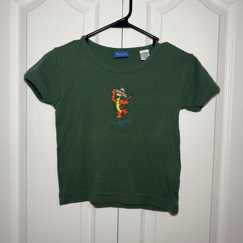 Vintage 90s Disney Winnie the Pooh Tigger Embroidered T-Shirt Youth Small Green